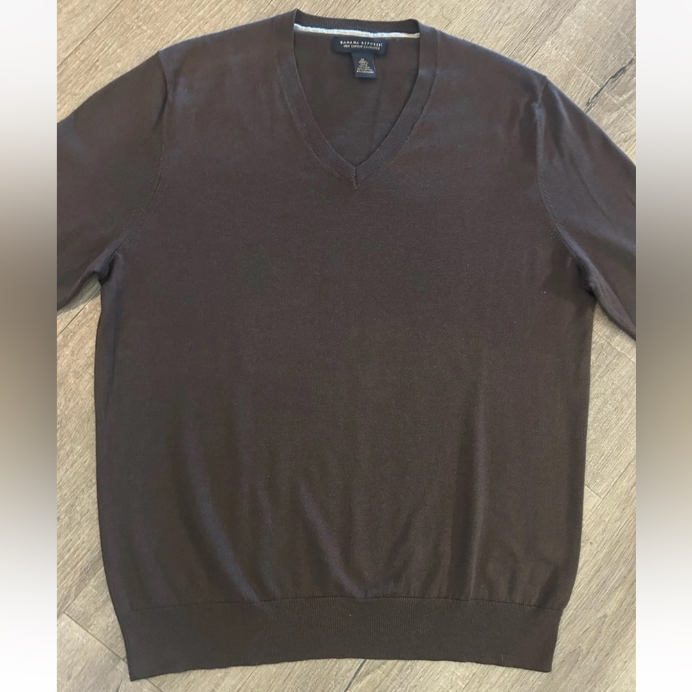 Banana Republic Sweater Mens Size‎ Medium Brown Silk Cotton V Neck